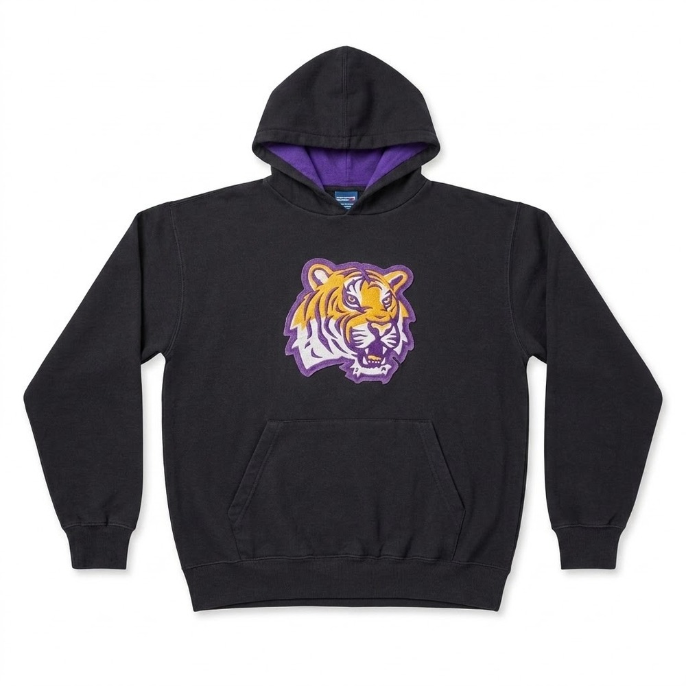 Old Varsity Brand LSU Tigers Hoodie Sweatshirt Mens XL Black Embroidered Patch